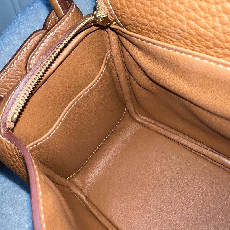 Hermes Mini Lindy in Gold Clemence Leather and GHW