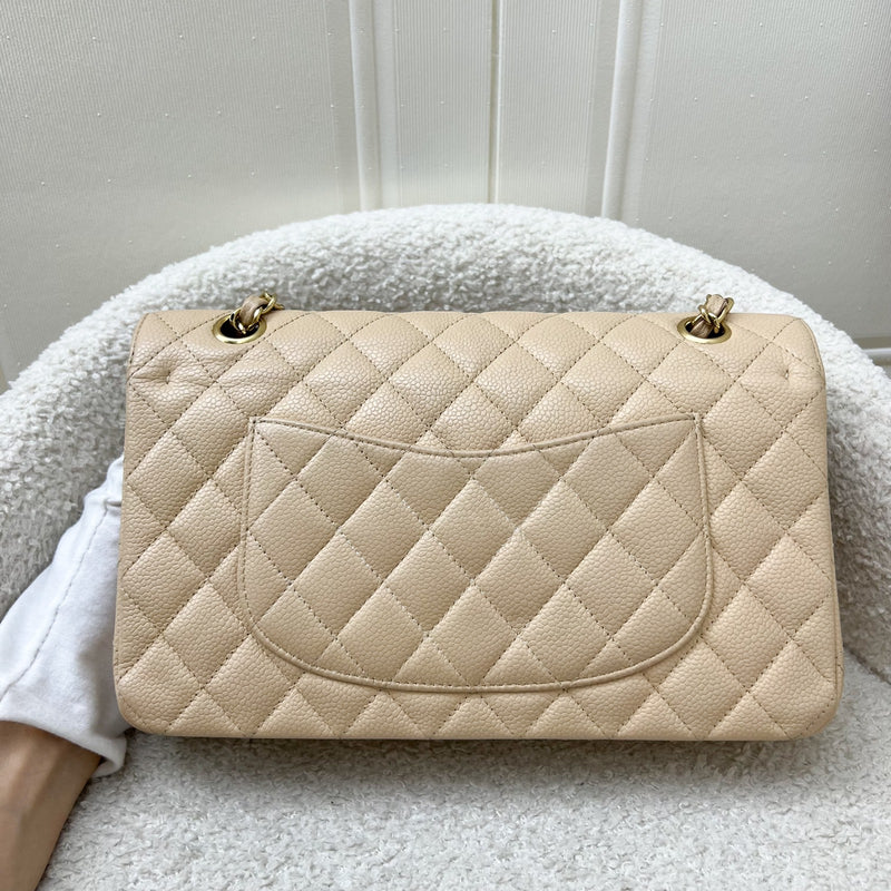 Chanel Vintage Medium Classic Flap CF in Beige Caviar and 24K Plated GHW