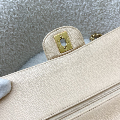 Chanel Vintage Medium Classic Flap CF in Beige Caviar and 24K Plated GHW