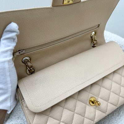 Chanel Vintage Medium Classic Flap CF in Beige Caviar and 24K Plated GHW