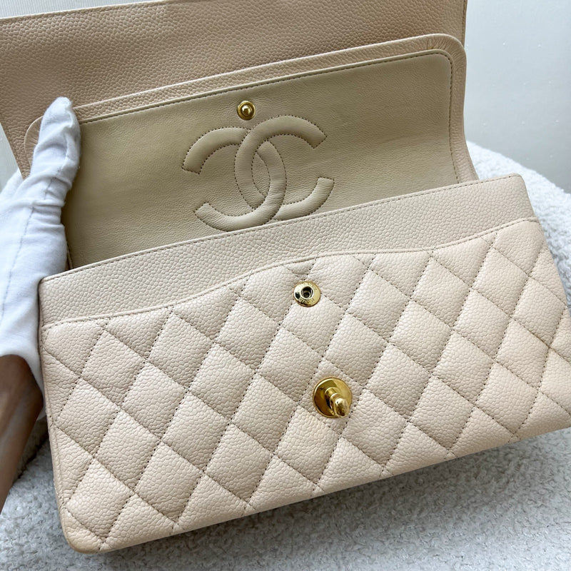 Chanel Vintage Medium Classic Flap CF in Beige Caviar and 24K Plated GHW