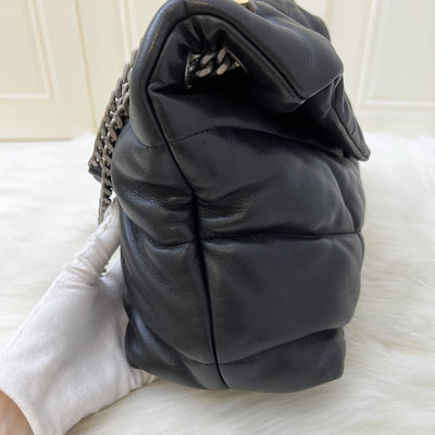 Saint Laurent YSL Medium Puffer Bag in Black Lambskin and RHW