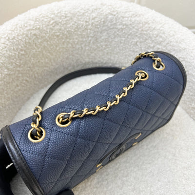 Chanel Filigree Small Flap in Navy Caviar with Black Trim and AGHW (Model: A93340)