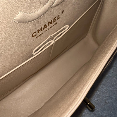 Chanel Small Classic Flap CF in Beige Caviar and LGHW