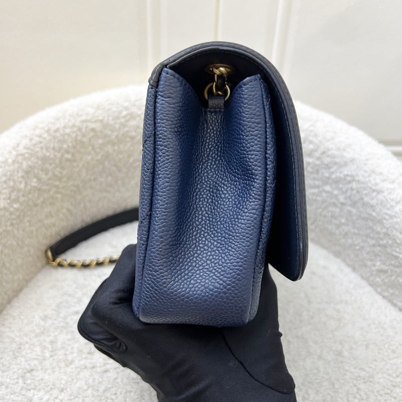 Chanel Filigree Small Flap in Navy Caviar with Black Trim and AGHW (Model: A93340)