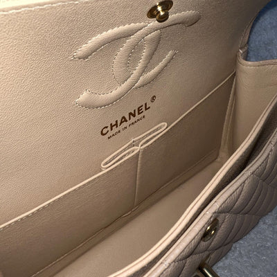 Chanel Small Classic Flap CF in Beige Caviar and LGHW