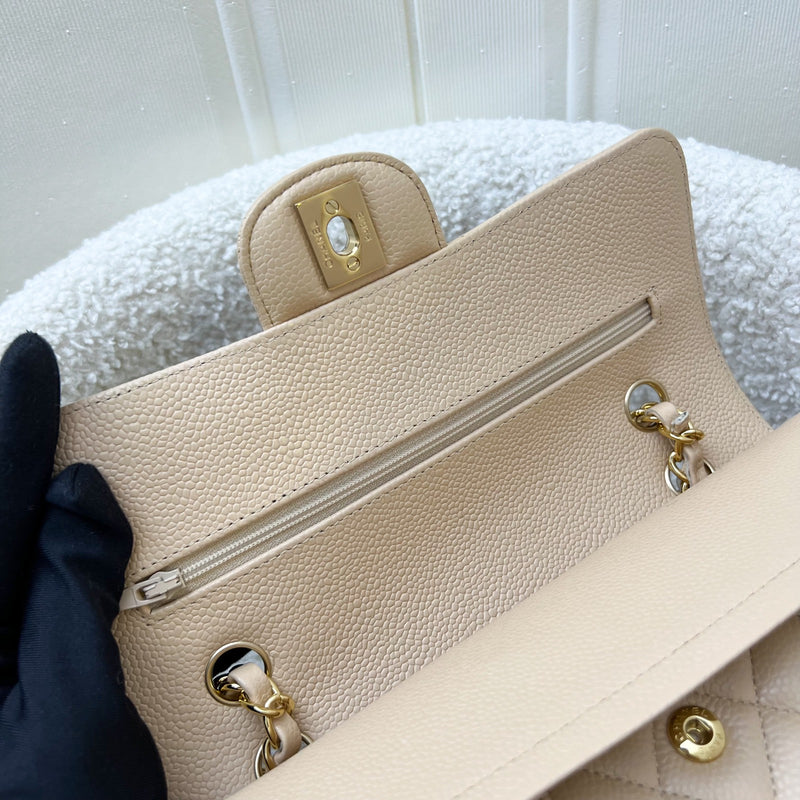 Chanel Small Classic Flap CF in Beige Caviar and LGHW