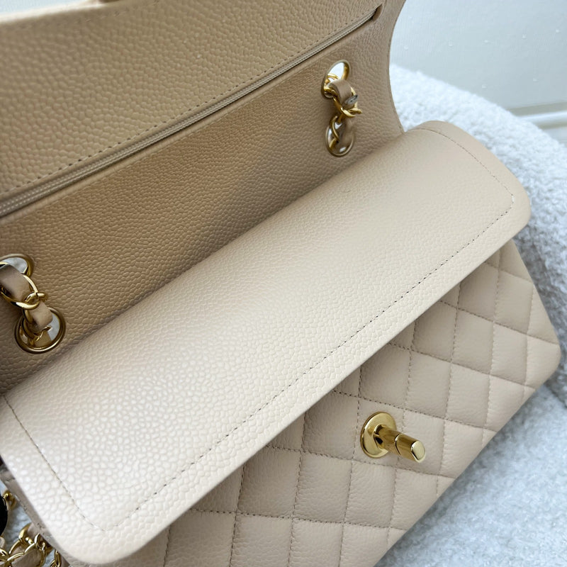 [Original Receipt - 2020] Chanel Small Classic Flap CF in Beige Caviar and GHW