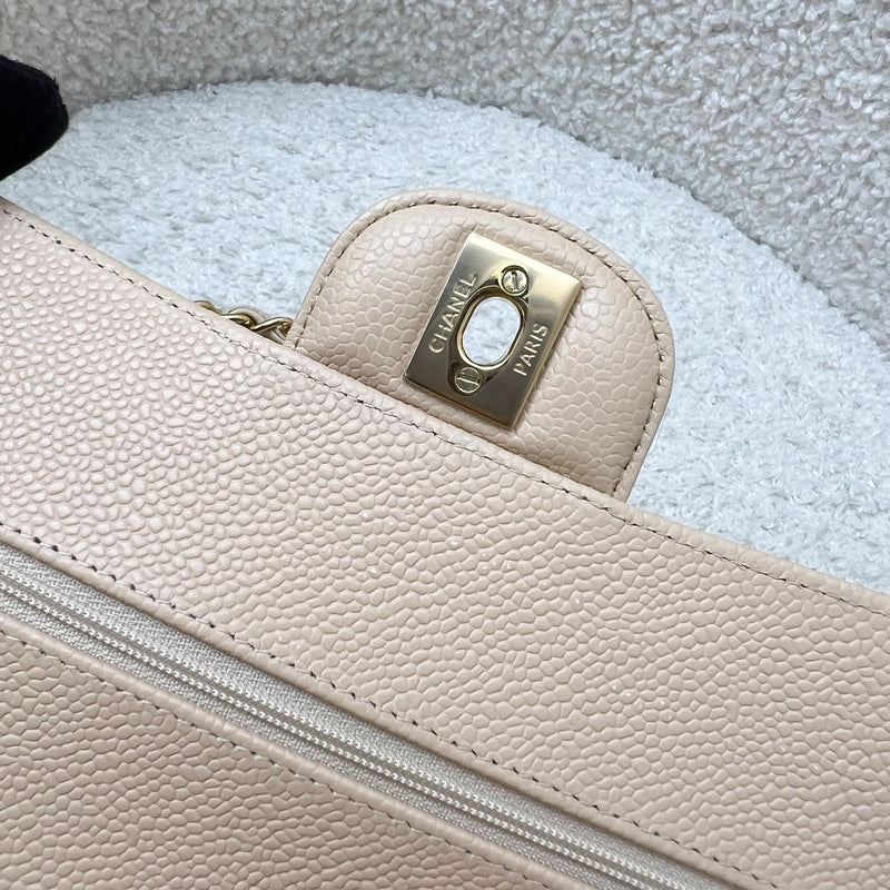 Chanel Small Classic Flap CF in Beige Caviar and LGHW