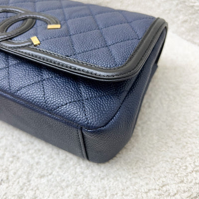 Chanel Filigree Small Flap in Navy Caviar with Black Trim and AGHW (Model: A93340)