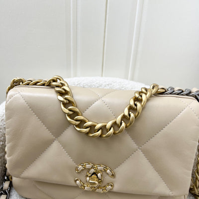 Chanel 19 Small Flap in Beige Lambskin and 3-Tone Hardware