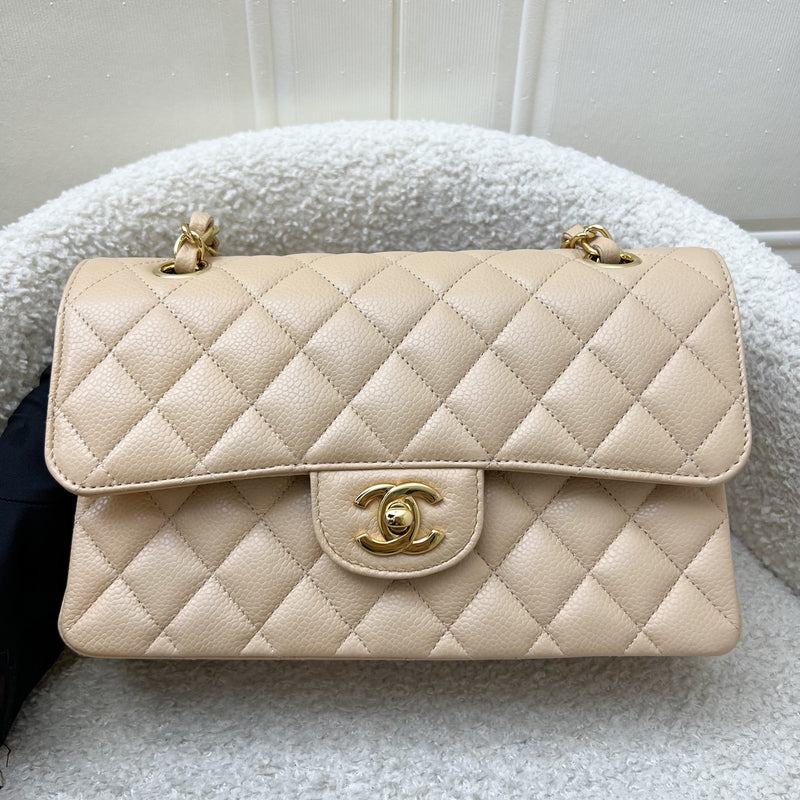 Chanel Small Classic Flap CF in Beige Caviar and LGHW