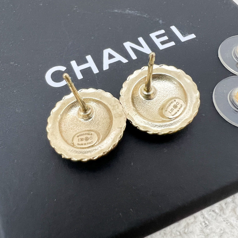 Chanel 20C CC Logo Button Earrings in GHW