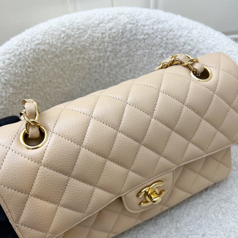 Chanel Small Classic Flap CF in Beige Caviar and LGHW