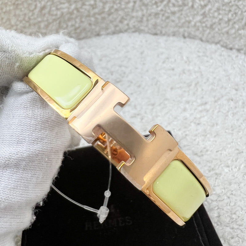 Hermes Clic H Bracelet in Jaune Poussin Enamel and RGHW