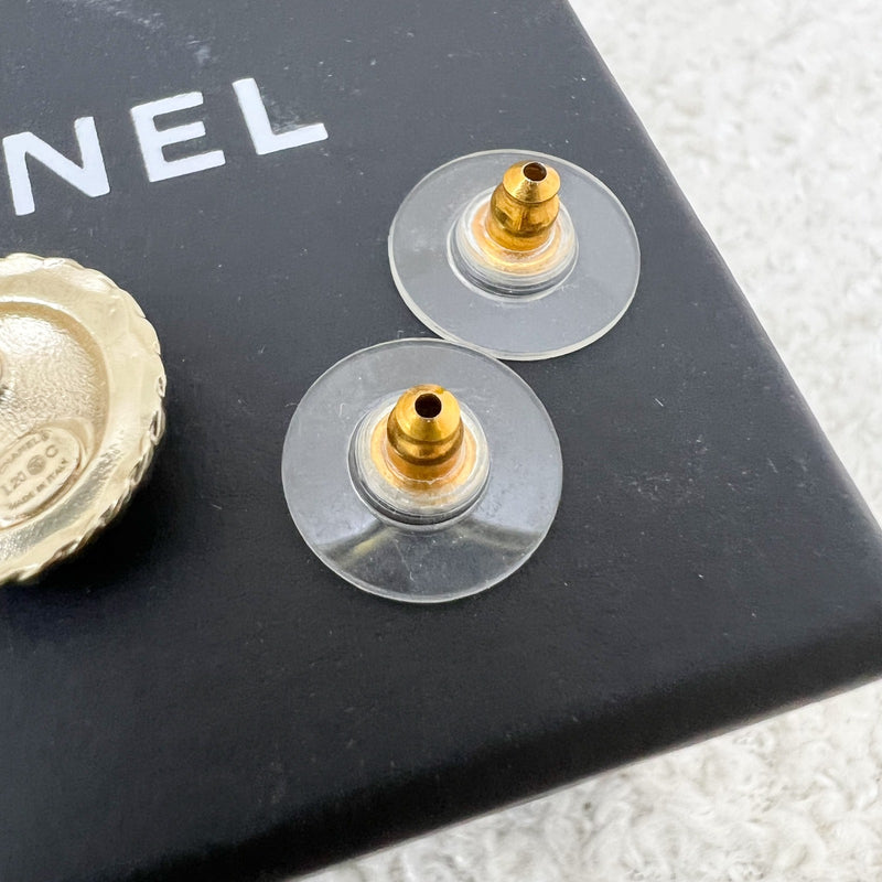 Chanel 20C CC Logo Button Earrings in GHW