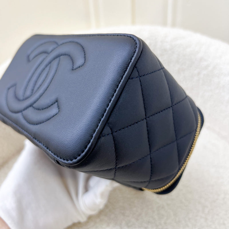 Chanel Top Handle Small Vanity in 22A Navy Lambskin and LGHW