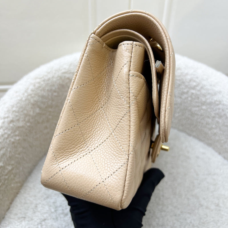 Chanel Small Classic Flap CF in Beige Caviar and LGHW