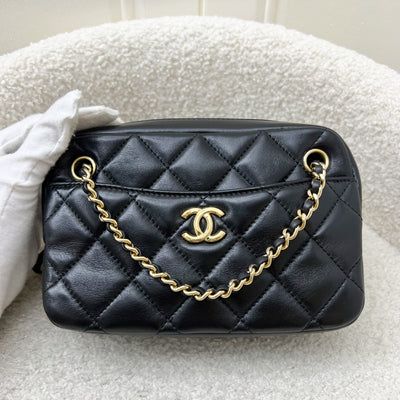 Chanel 24K Gold Medallion Mini Camera Bag in Black Lambskin and GHW