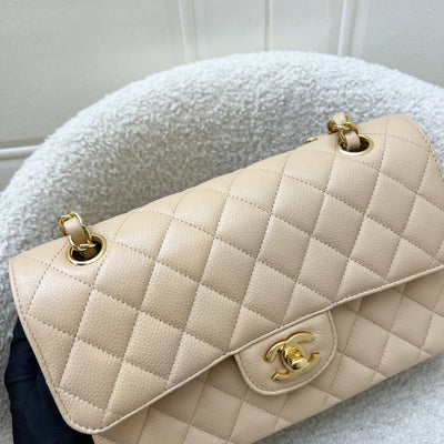 Chanel Small Classic Flap CF in Beige Caviar and LGHW