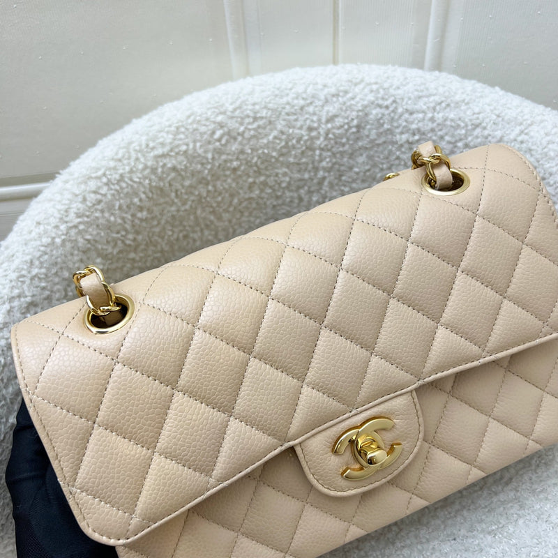 Chanel Small Classic Flap CF in Beige Caviar and LGHW