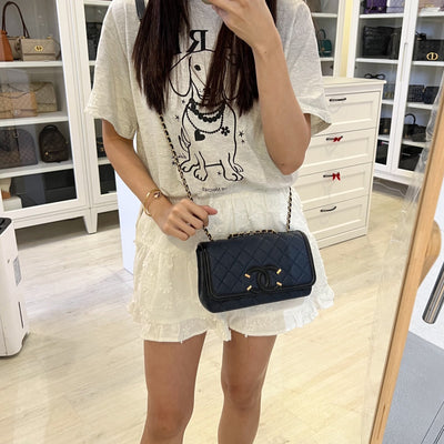 Chanel Filigree Small Flap in Navy Caviar with Black Trim and AGHW (Model: A93340)