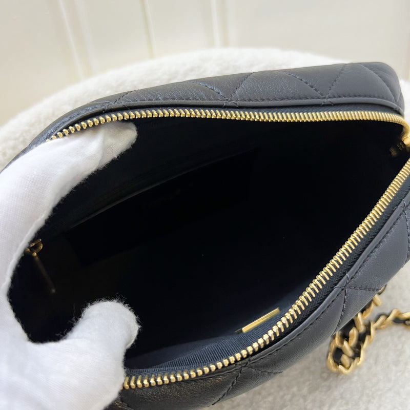 Chanel 24P Camera Shoulder Bag in Black Calfskin and AGHW