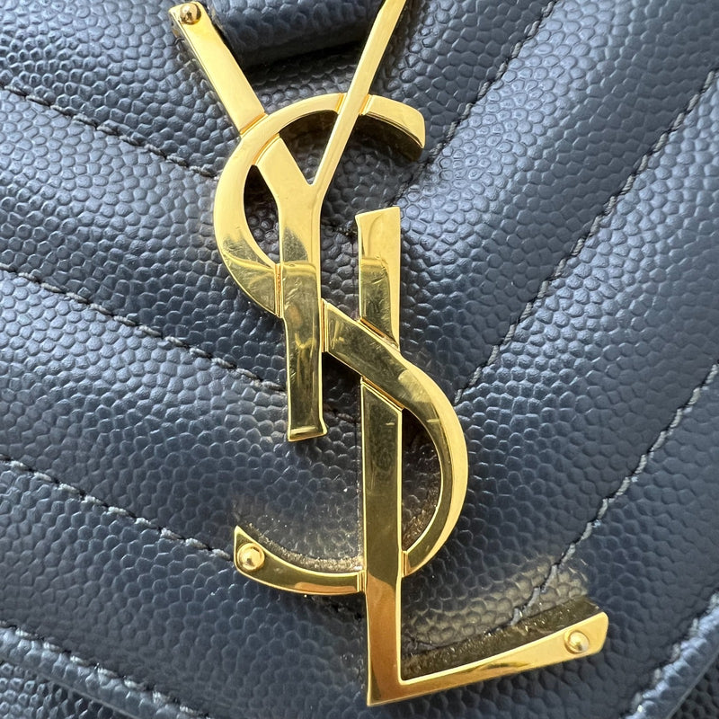 Saint Laurent YSL Small Envelope Flap in Quilted Grain De Poudre Embossed Dark Grey Leather and GHW