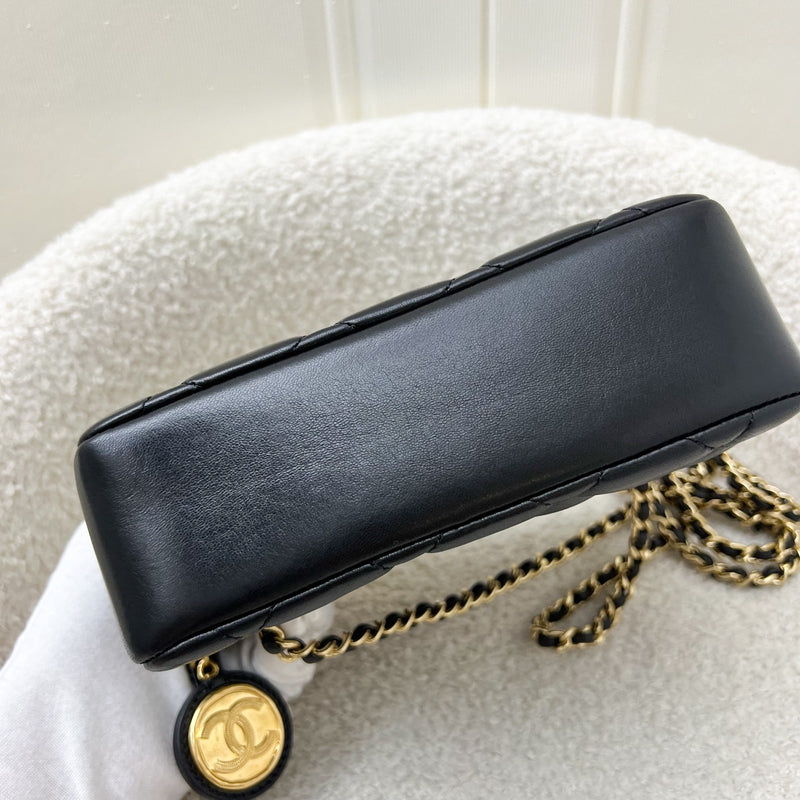 Chanel 24K Gold Medallion Mini Camera Bag in Black Lambskin and GHW