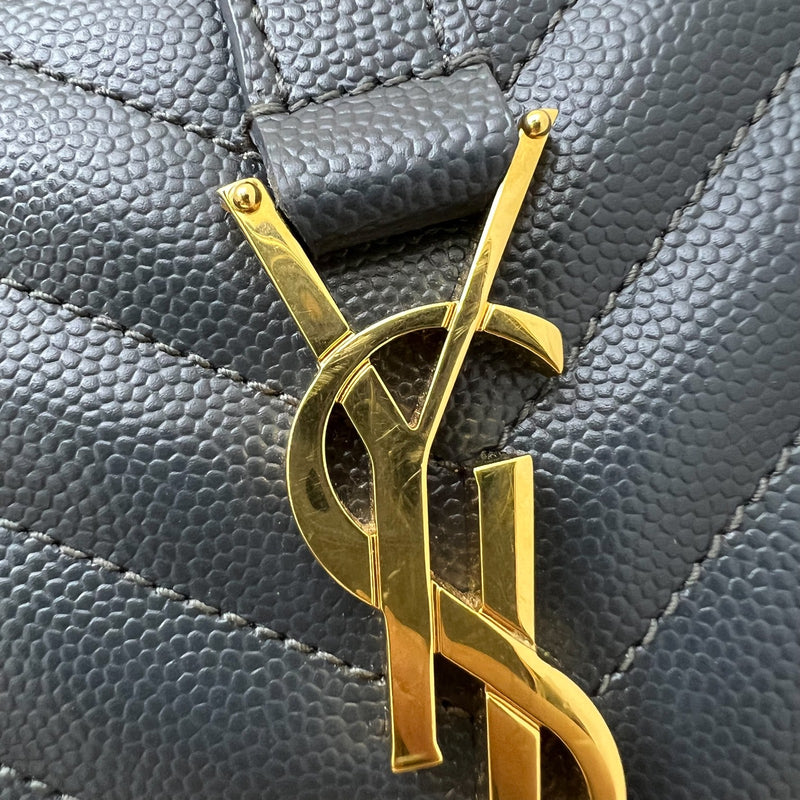 Saint Laurent YSL Small Envelope Flap in Quilted Grain De Poudre Embossed Dark Grey Leather and GHW