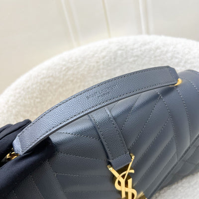 Saint Laurent YSL Small Envelope Flap in Quilted Grain De Poudre Embossed Dark Grey Leather and GHW