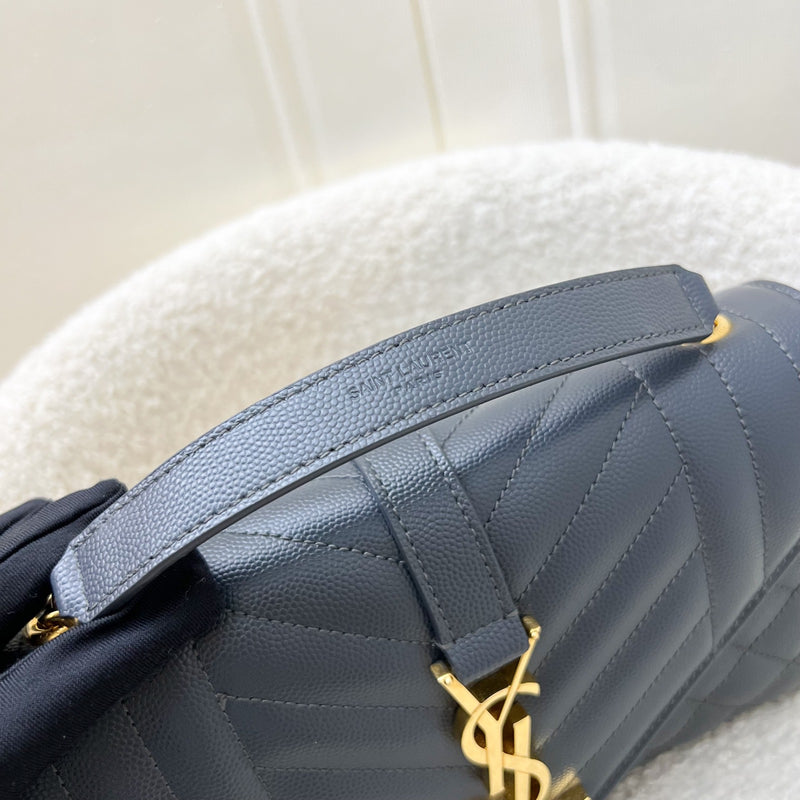 Saint Laurent YSL Small Envelope Flap in Quilted Grain De Poudre Embossed Dark Grey Leather and GHW