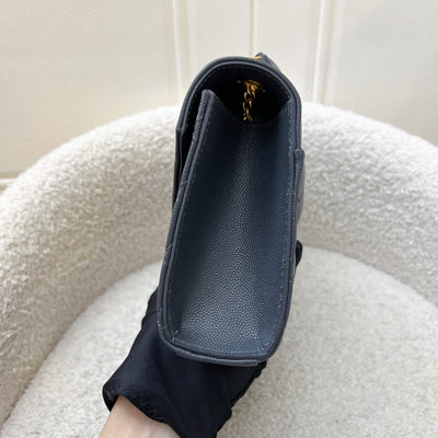 Saint Laurent YSL Small Envelope Flap in Quilted Grain De Poudre Embossed Dark Grey Leather and GHW