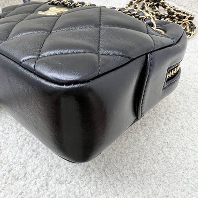 Chanel 24K Gold Medallion Mini Camera Bag in Black Lambskin and GHW