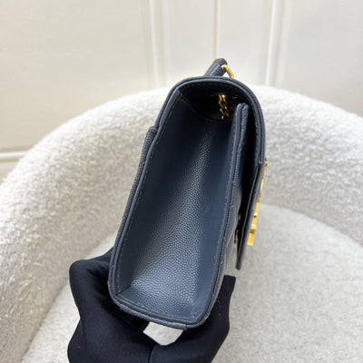 Saint Laurent YSL Small Envelope Flap in Quilted Grain De Poudre Embossed Dark Grey Leather and GHW