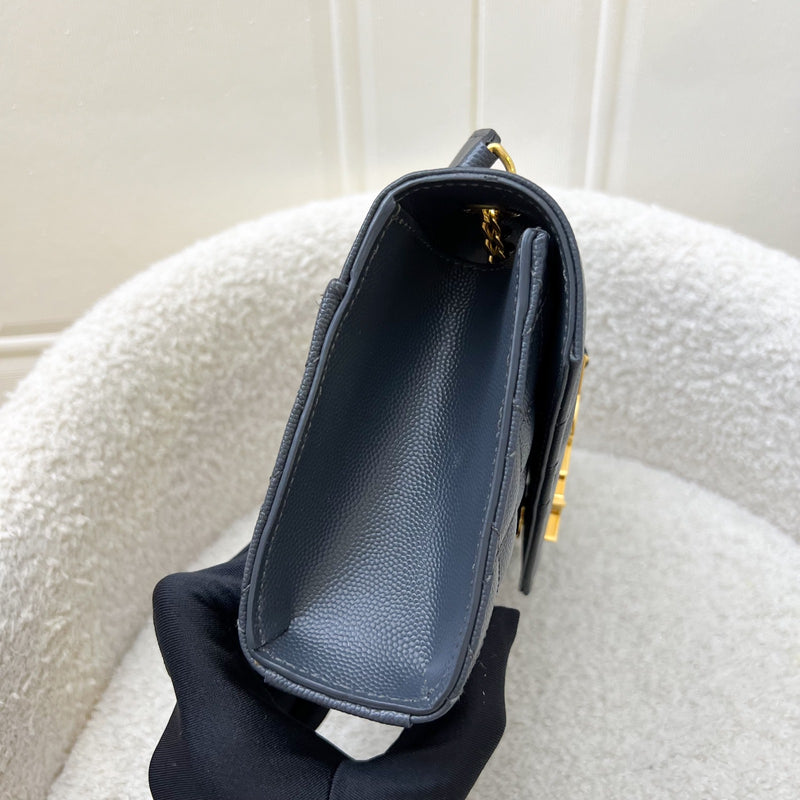 Saint Laurent YSL Small Envelope Flap in Quilted Grain De Poudre Embossed Dark Grey Leather and GHW