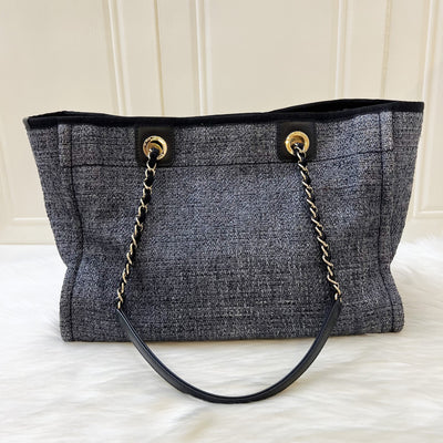 Chanel Deauville Medium Tote in Navy Fabric, Glittery Threading and LGHW