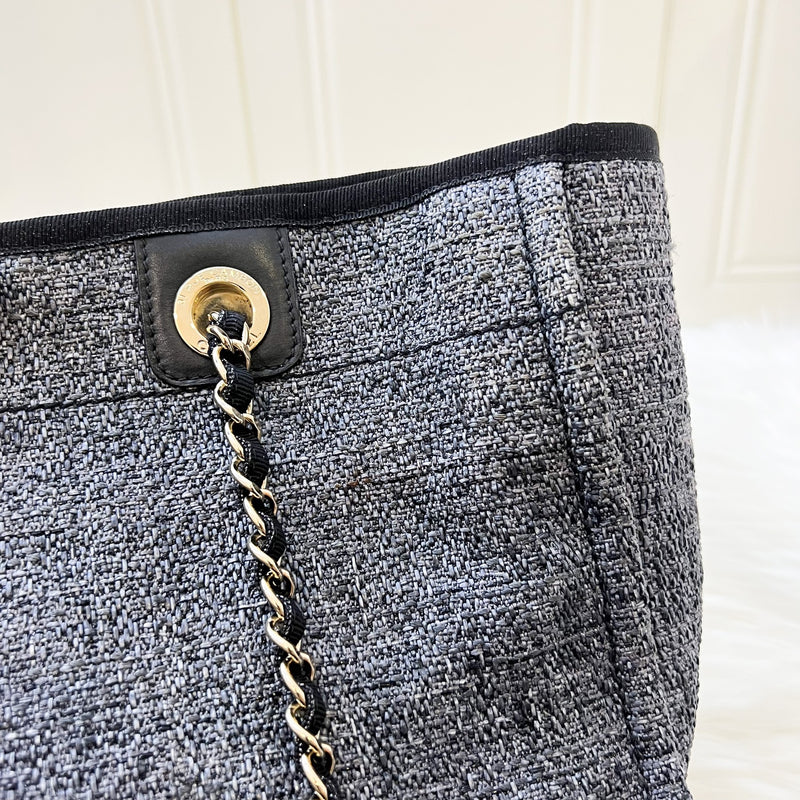 Chanel Deauville Medium Tote in Navy Fabric, Glittery Threading and LGHW