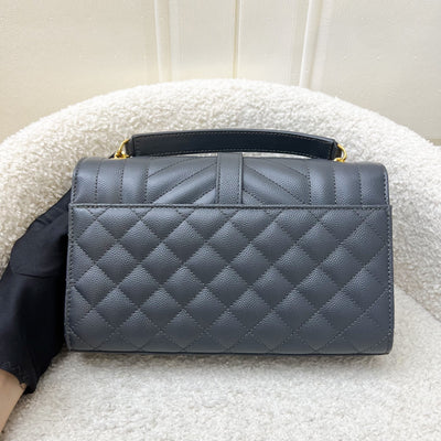 Saint Laurent YSL Small Envelope Flap in Quilted Grain De Poudre Embossed Dark Grey Leather and GHW