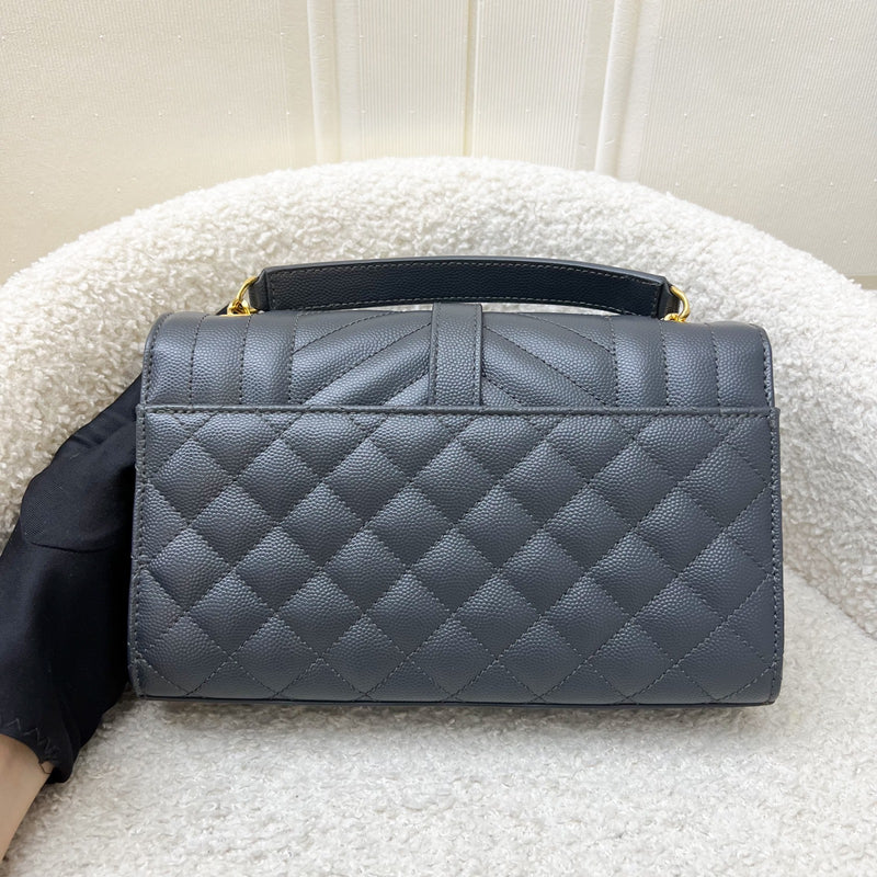 Saint Laurent YSL Small Envelope Flap in Quilted Grain De Poudre Embossed Dark Grey Leather and GHW