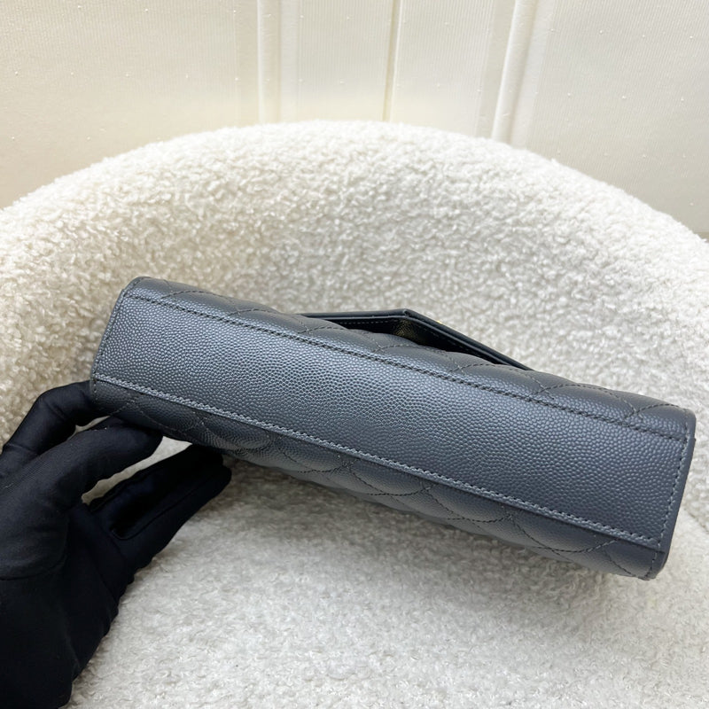 Saint Laurent YSL Small Envelope Flap in Quilted Grain De Poudre Embossed Dark Grey Leather and GHW