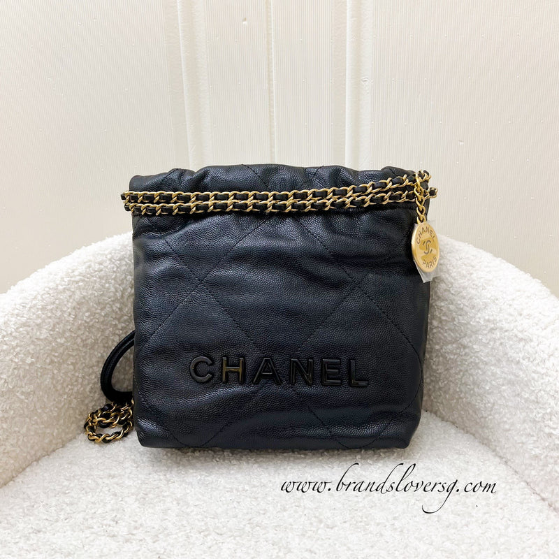 Chanel 22 So Black Mini Hobo Bag in 23K Black Caviar and GHW