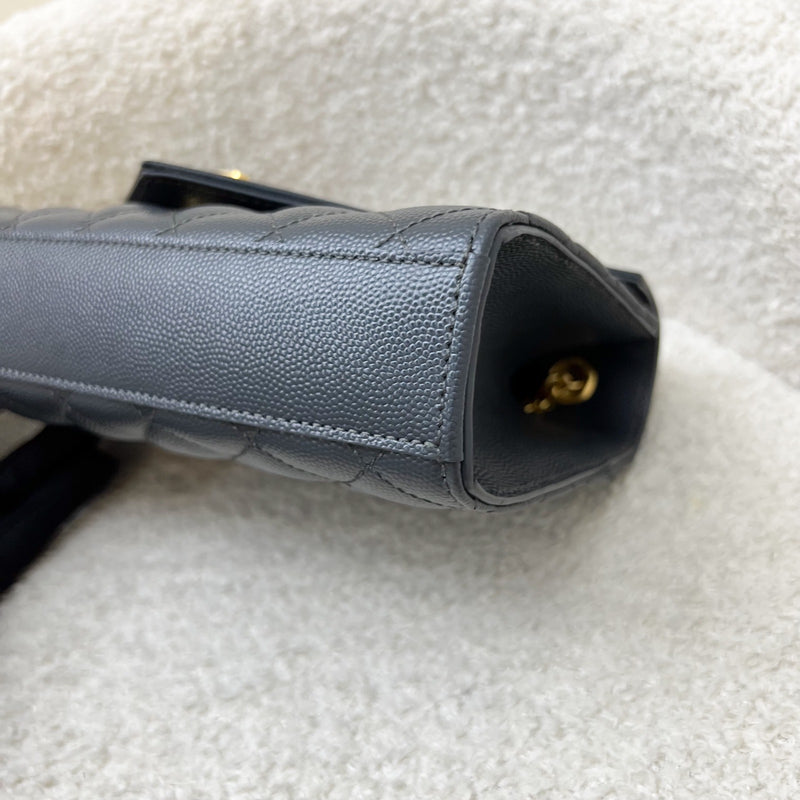 Saint Laurent YSL Small Envelope Flap in Quilted Grain De Poudre Embossed Dark Grey Leather and GHW