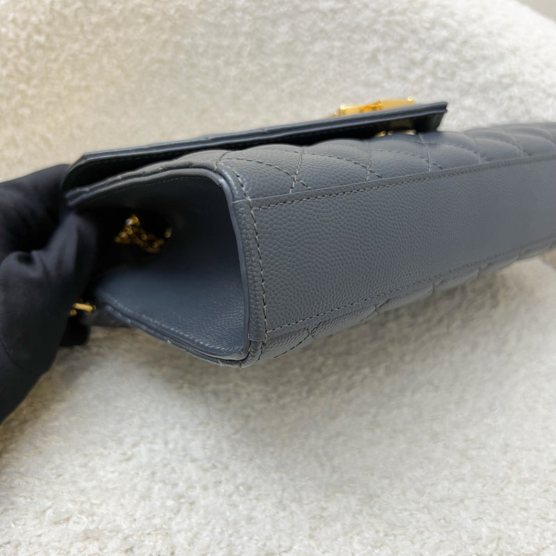 Saint Laurent YSL Small Envelope Flap in Quilted Grain De Poudre Embossed Dark Grey Leather and GHW