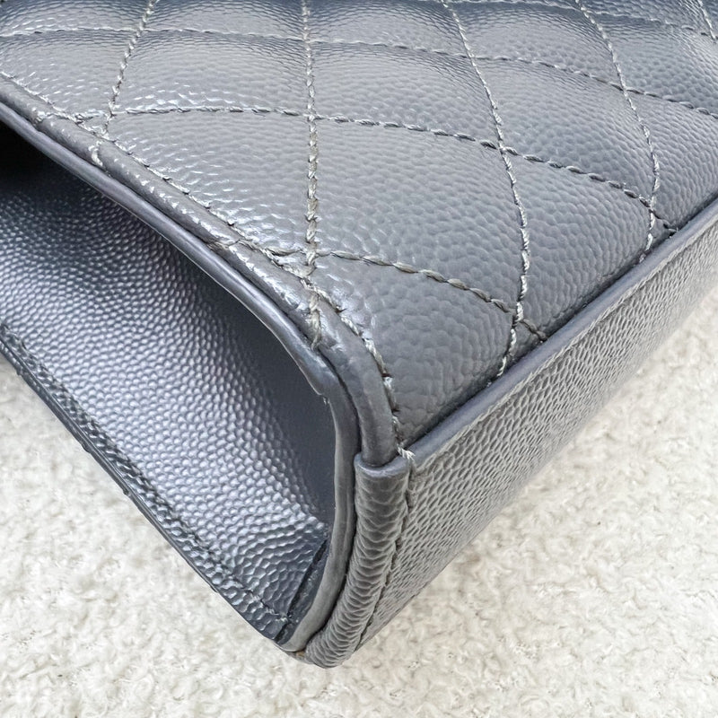 Saint Laurent YSL Small Envelope Flap in Quilted Grain De Poudre Embossed Dark Grey Leather and GHW