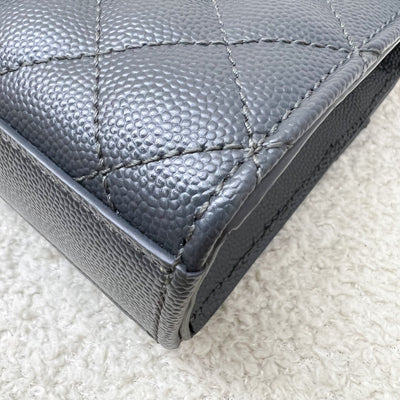 Saint Laurent YSL Small Envelope Flap in Quilted Grain De Poudre Embossed Dark Grey Leather and GHW
