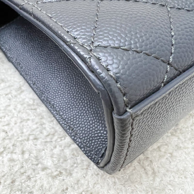 Saint Laurent YSL Small Envelope Flap in Quilted Grain De Poudre Embossed Dark Grey Leather and GHW