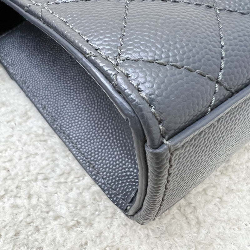 Saint Laurent YSL Small Envelope Flap in Quilted Grain De Poudre Embossed Dark Grey Leather and GHW