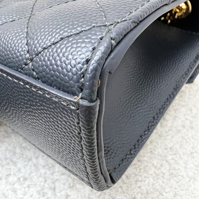 Saint Laurent YSL Small Envelope Flap in Quilted Grain De Poudre Embossed Dark Grey Leather and GHW