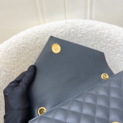 Saint Laurent YSL Small Envelope Flap in Quilted Grain De Poudre Embossed Dark Grey Leather and GHW